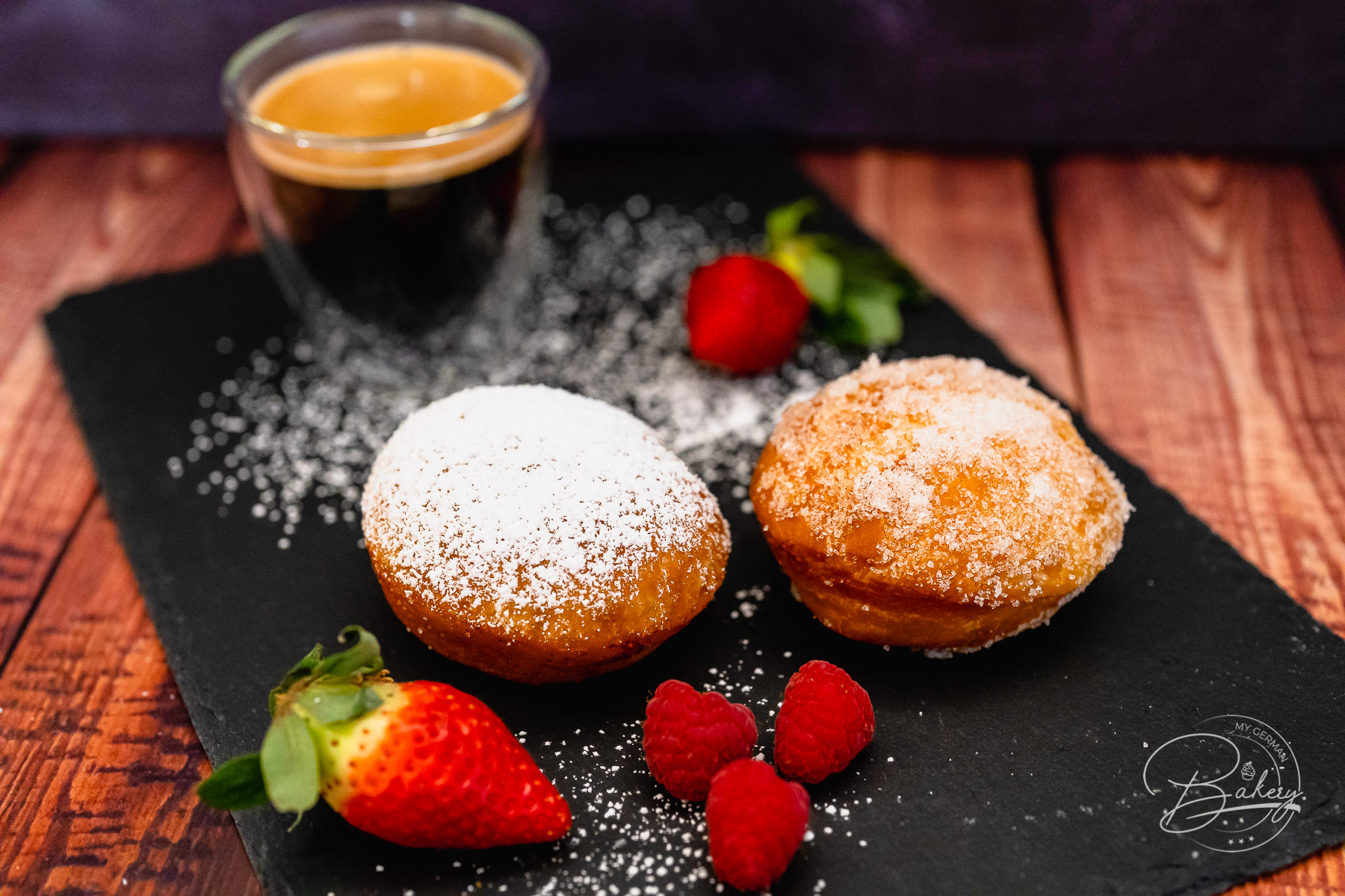Classic jelly donuts recipe or Bismark Donuts Recipe - Homemade Jelly Doughnuts and Bismark Doughnuts - German Berliner Pfannkuchen recipe to bake in a pan. Jelly donuts with yeast and oil. Filled with jam or custard.