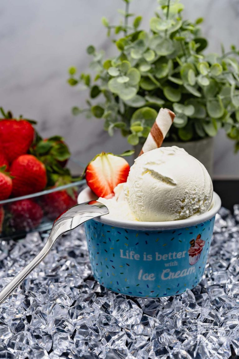 Leckeres Joghurt Eis Rezept schnell und einfach selber machen mit einfachen Zutaten und einer Eismaschine kann das Joghurteis cremig werden.