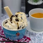 Creamy stracciatella ice cream recipe as aromatic vanilla ice cream with chocolate or chocolate chips for crunchy vanilla ice cream as ice cream